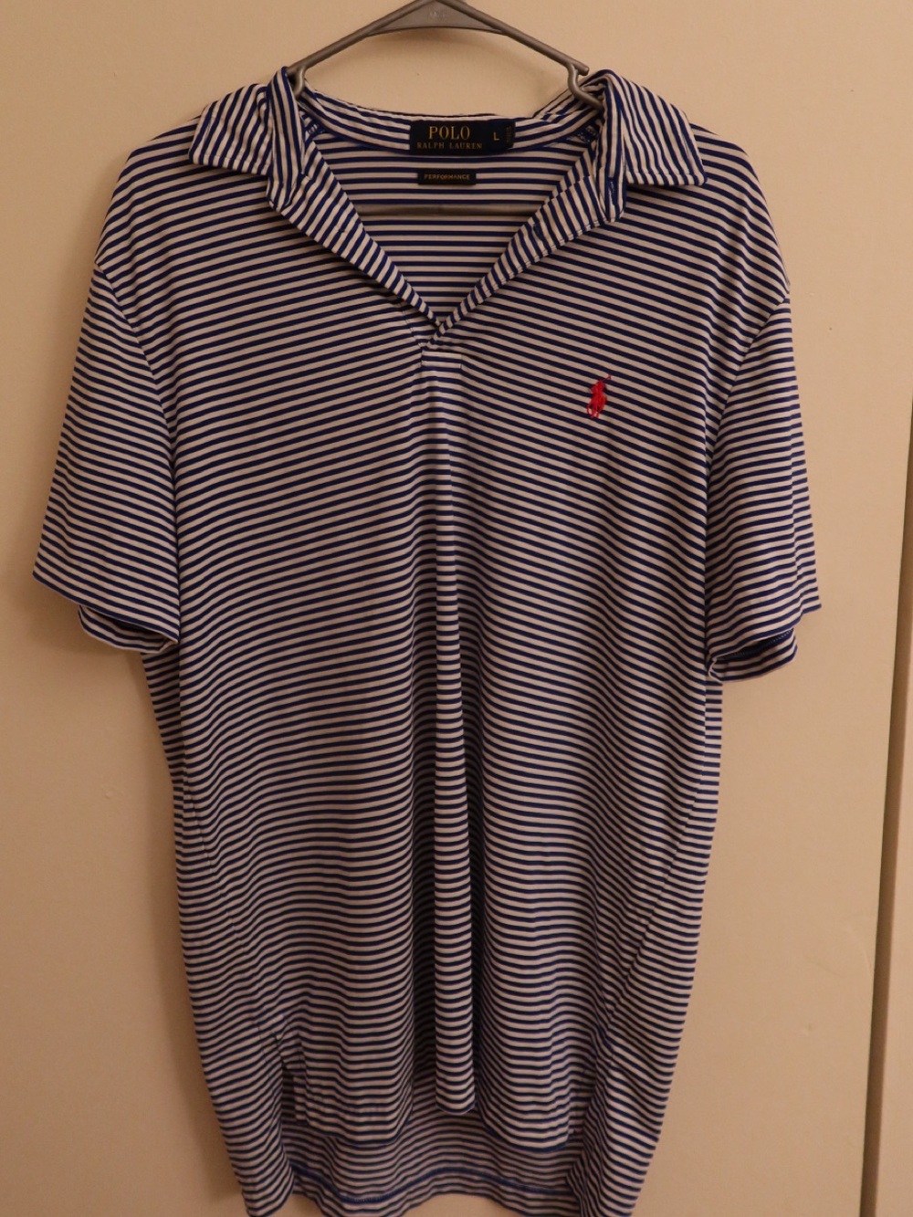 Ralph Lauren Striped Navy & White Polo with Red Pony